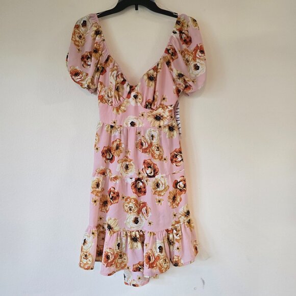 Almost Famous Dresses & Skirts - NWT Amost Famous Pink Floral Peasant Dress, Tie Back Size Large